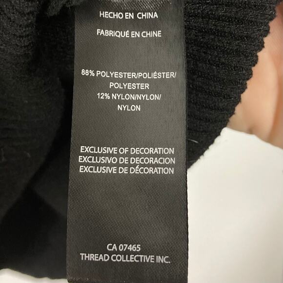 NWOT BEBE Sweater L Black White Logo Spellout Faux Wrap Pleated Long Slv - Picture 4 of 8